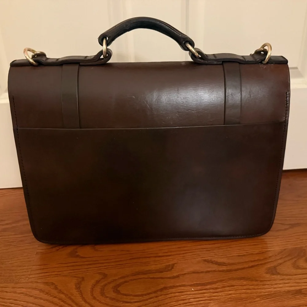 C C Filson Co Seattle Leather Brown Bridle Briefcase with strap.